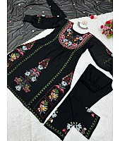 Black georgettte multi thread embroidery work designer palazzo suit