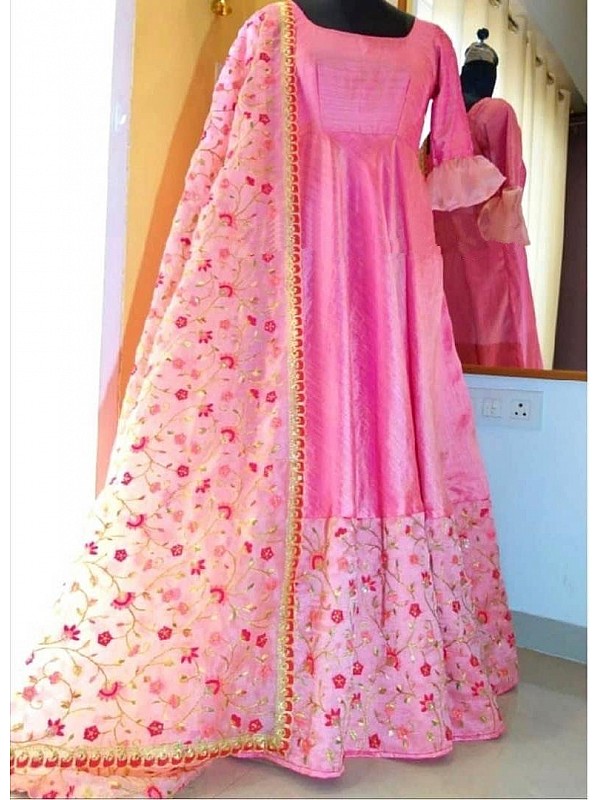 Baby pink banglory satin embroidered ...