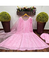Baby pink georgette heavy embroidered anarkali suit