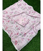 Baby pink gorgeous floral digital printed stylist saree