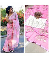 Baby pink rangoli silk thread embroidered saree