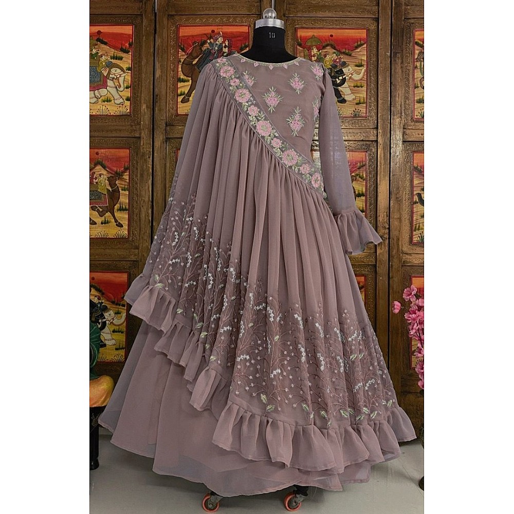 Beige georgette embroidered indowestern gown