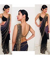 Black and purple georgette designer saree