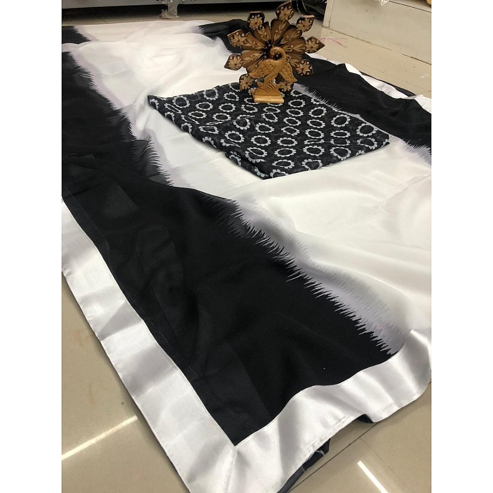 Black and white multi shaded georgette saree
