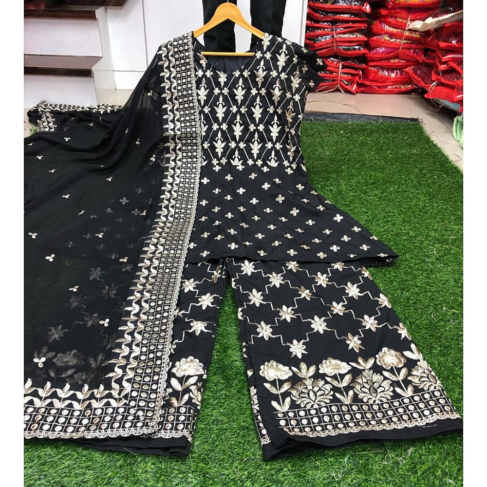 Black designer embroidered bollywood plazzo salwar suit