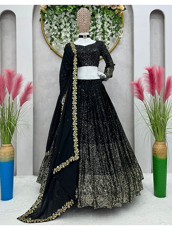 Black Net Wedding Lehenga Choli with Embroidered - LC6494-sgquangbinhtourist.com.vn