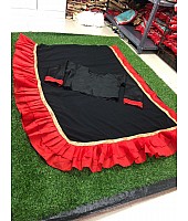 Black georgette partywear red ruffle saree