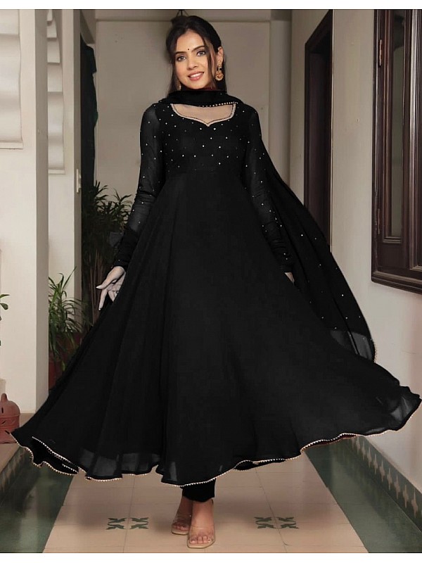 Georgette Base Party Wear Black Color Heavy Embroidery Work Anarkali Suit