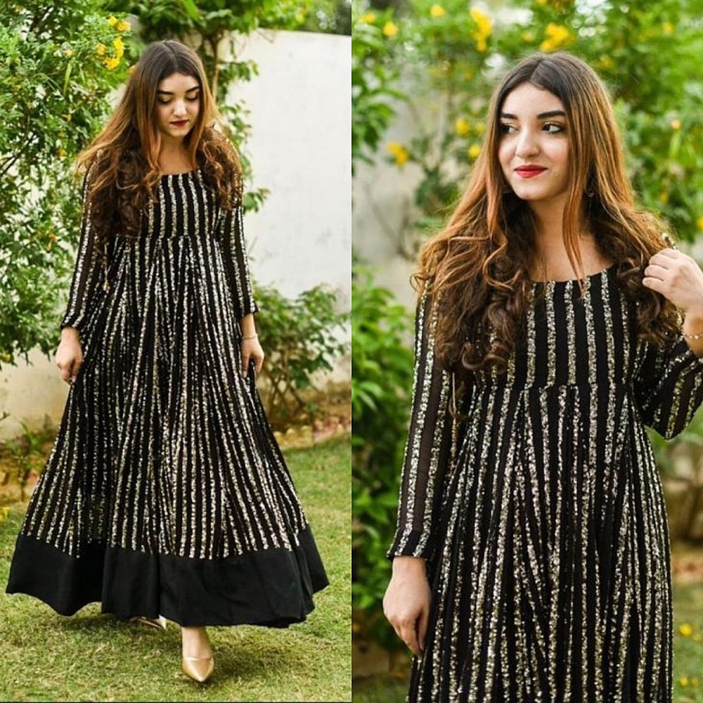 Black georgette sequence work gown