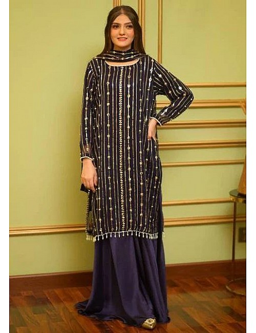Black georgette sequence work palazzo suit