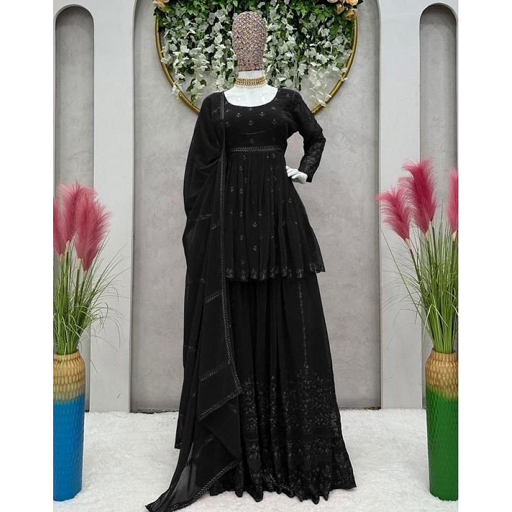Black georgette thread embroidery work sara ali designer palazzo suit