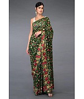 Dark green heavy multi color threadwork ceremonial saree