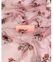 Dusty rose pink organza silk floral printed saree