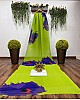 Green and blue georgette printed pleated saree