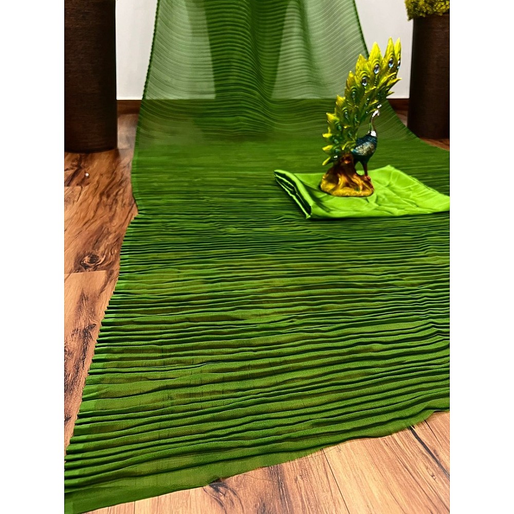 Green georgette pleated partywear saree