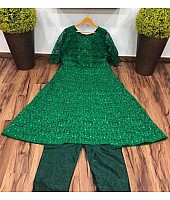 Green Heavy chain stitch embroidery work gown