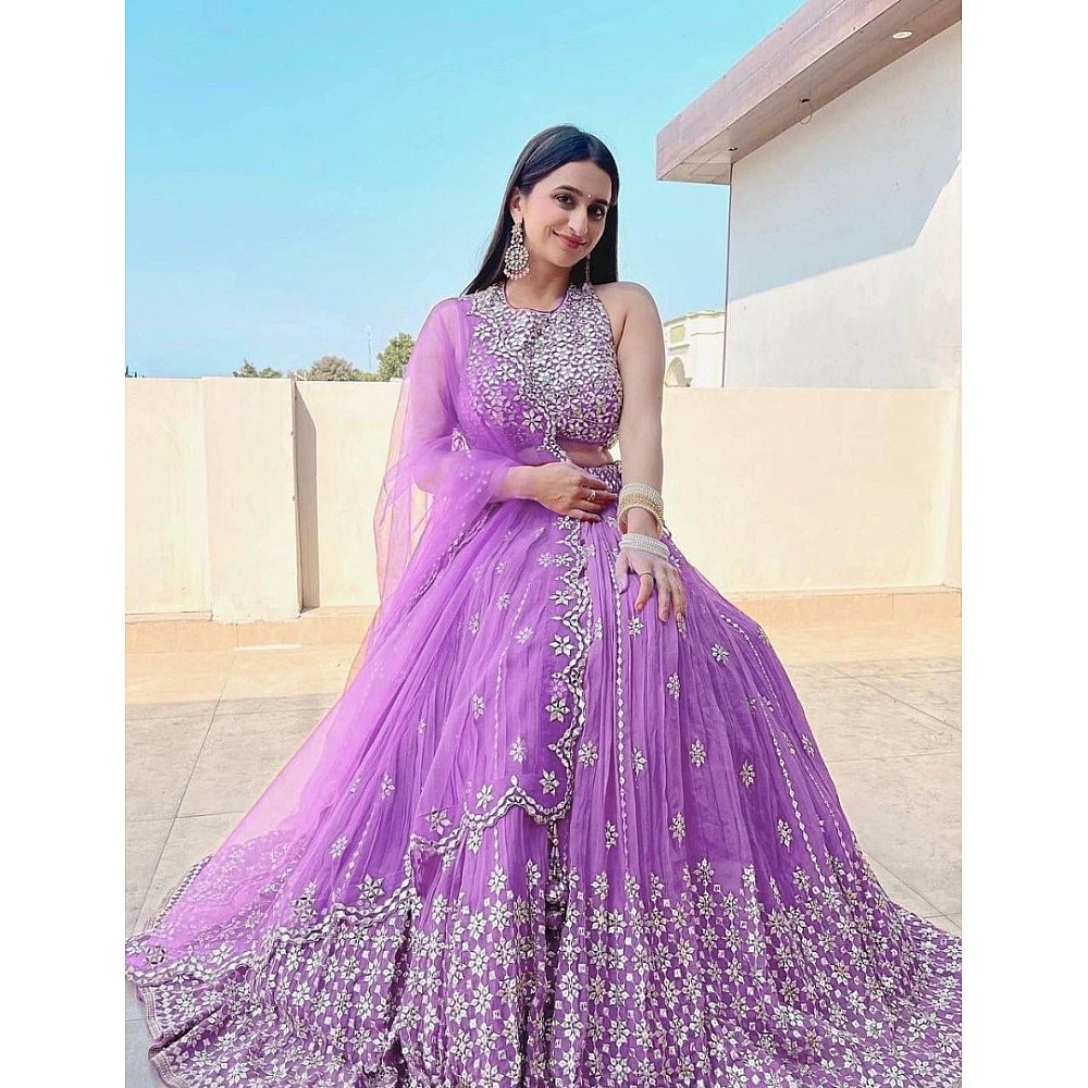 Hand Embroidered Grape Velvet Lehenga With Blouse And Organza Dupatta –  WeaverStory