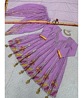 Lovender chinon silk heavy work dhoti suit