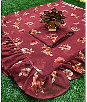 Maroon georgette floral printed partywear saree