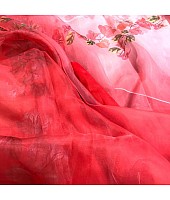 Multi shaded Red flower printed organza saree