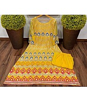 Mustard yellow georgette embroidered top with plazzo