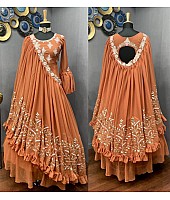 Orange georgette embroidered indowestern gown