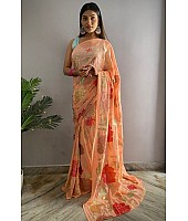 Peach georgette thread and sequence work saree
