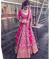 Pink banglory satin heavy designer embroidered wedding lehenga choli