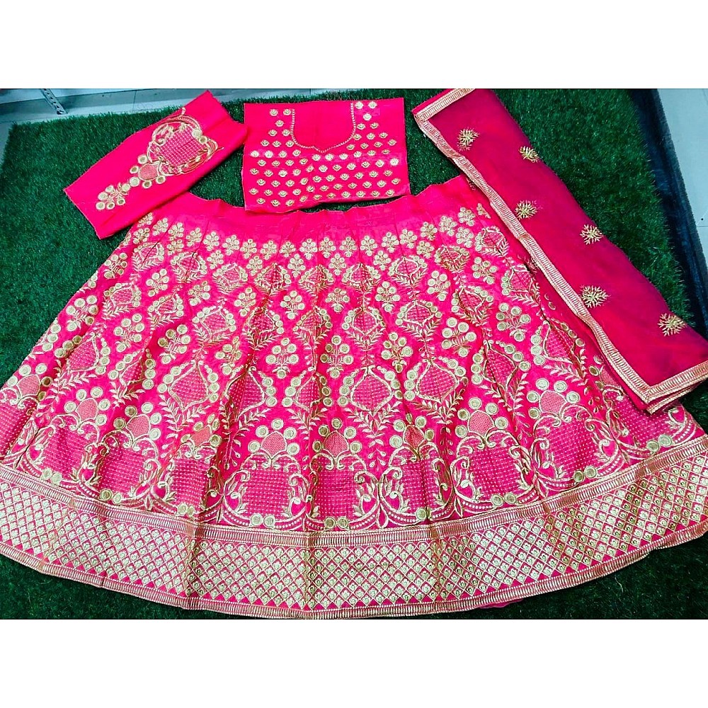 Pink banglory satin heavy designer embroidered wedding lehenga choli