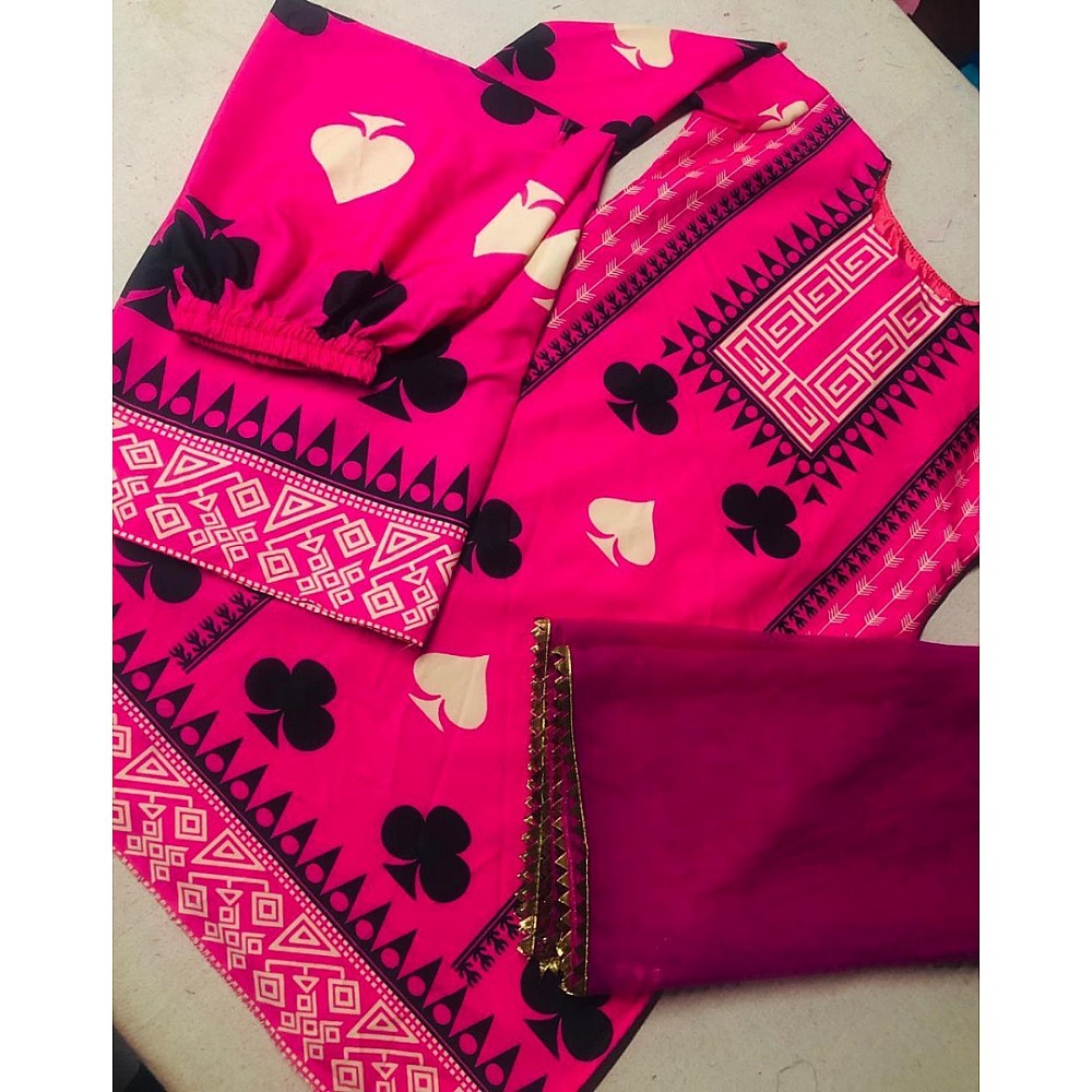 pink crepe printed casual plazzo salwar suit