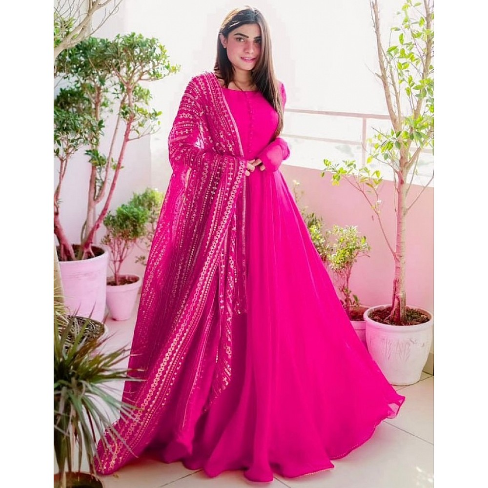 Anarkali Suits : Pink georgette plain long anarkali suit ...