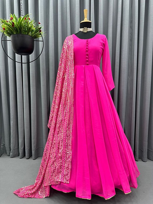 Hot Princess Pink dress with cut work dupatta  Indianvirasat