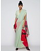 Pista green and red georgette printed pleated saree