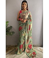 Pista green georgette thread and sequence work saree