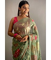 Pista green georgette thread and sequence work saree
