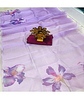Purple flower printed organza saree