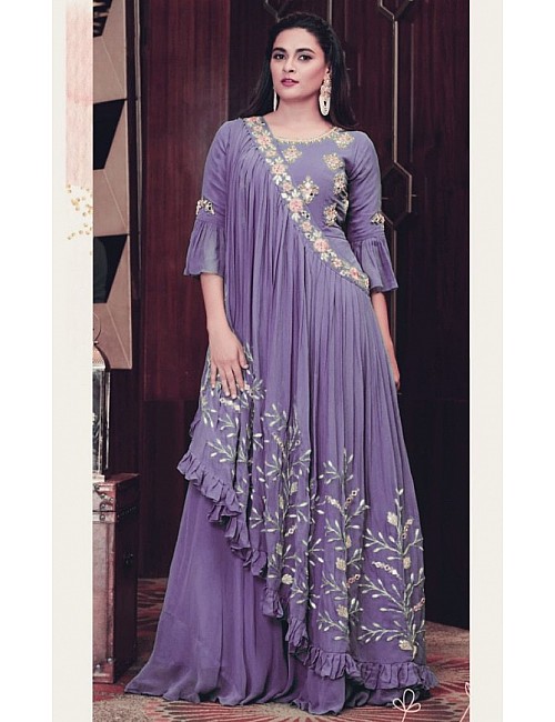 Purple georgette embroidered indowestern gown