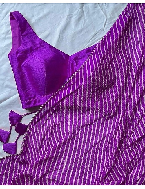 Purple georgette sequence work laheriya printed saree