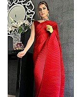 Red georgette pleated partywear saree