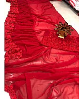 Red georgette sequence and moti work ruffle saree
