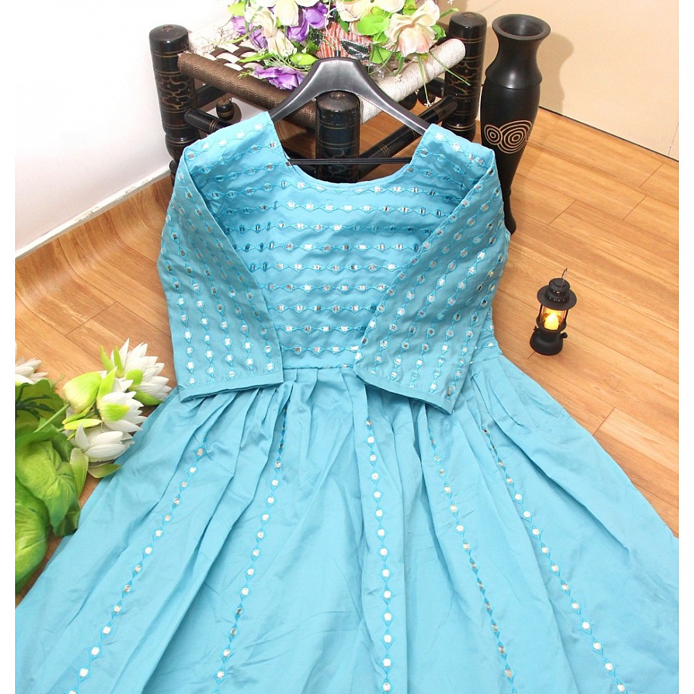 Sky blue banglory satin partywear gown
