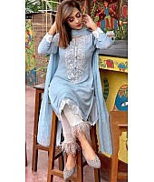 Sky blue georgette thread embroidered plazzo suit