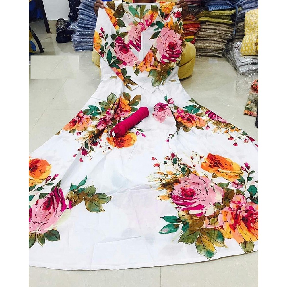 white banglori satin floral digital printed anarkali suit