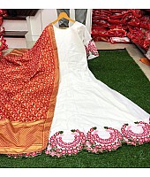 White cotton embroidered anarkali gown with silk dupatta