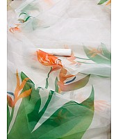 White flower printed organza saree