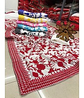 White heavy georgette red thread embroidered stylist saree