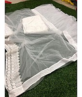 White mono net beautiful ruffle saree