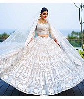 White net chain stitch embroidered wedding lehenga choli