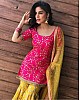 Yellow and pink tapeta silk embroidered plazzo salwar suit