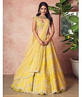 yellow banglory satin heavy embroidered wedding lehenga choli